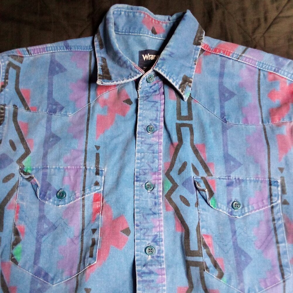 Vintage Wrangler Southwest Aztec Thunderbird Western Button Shirt